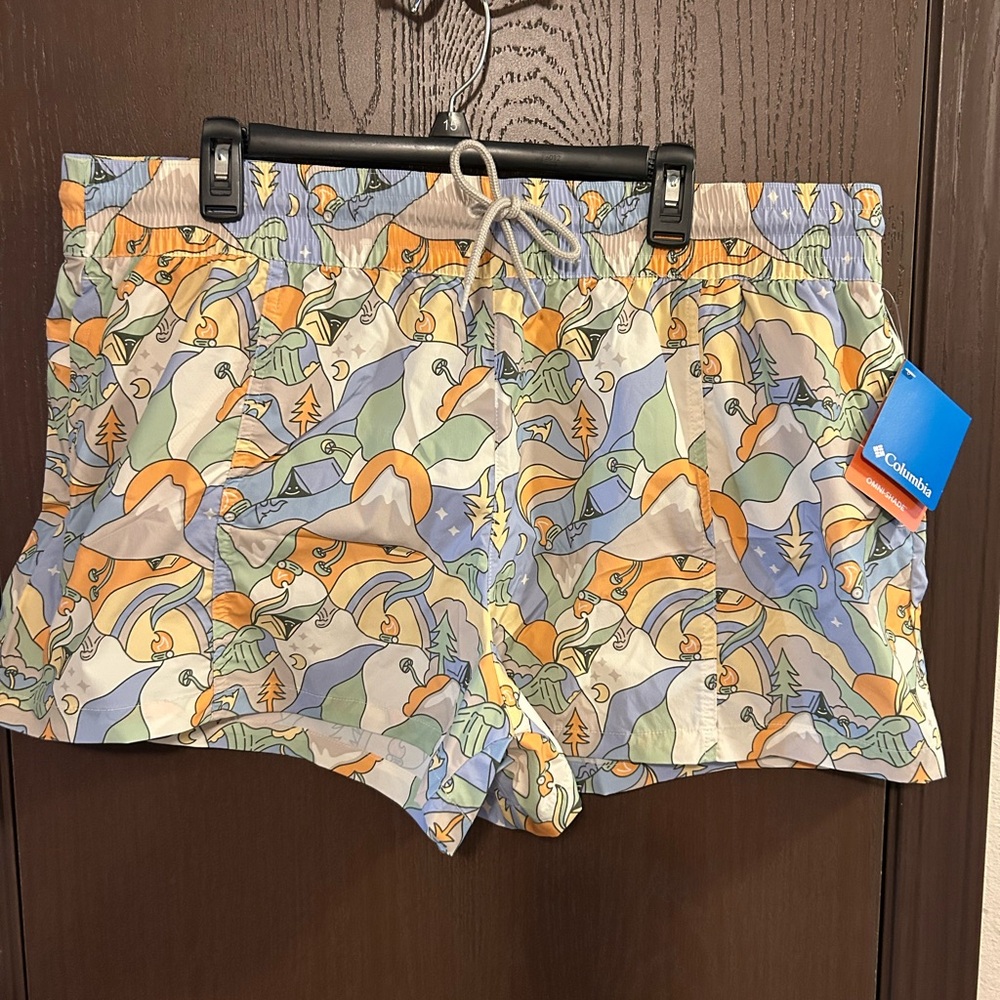 Columbia Omni Shade Multicolor Pastel Camping Print Shorts XXL